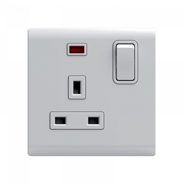 LONDON 1 BUTTON SWITCH SOCKET WITH NEON WHITE