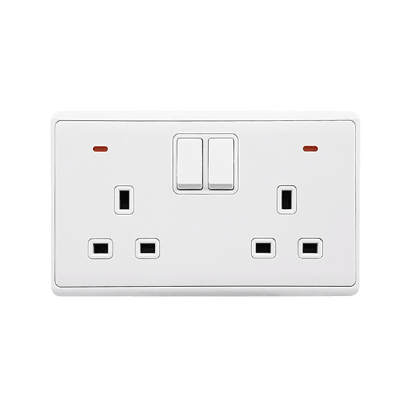 LONDON DOUBLE SOCKET WITH 2P BUTTON SWITCH NEON WH