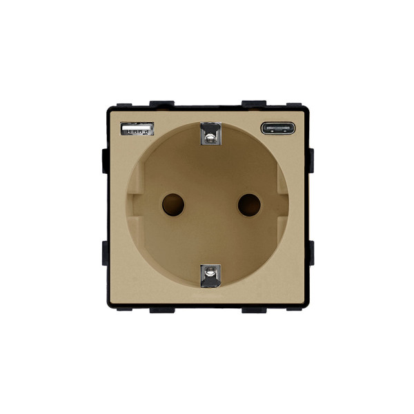 ELEMENT GERMAN SOCKET 16A WITH USB A+C, GOLD                                                                                                                                                                                                                   