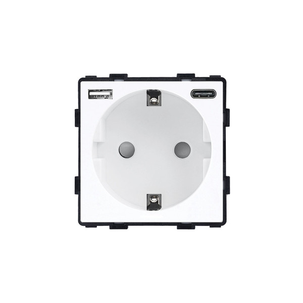 ELEMENT GERMAN SOCKET 16A WITH USB A+C, WHITE                                                                                                                                                                                                                  