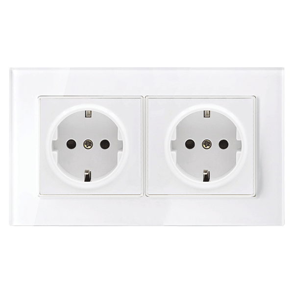 GERMAN TYPE DOUBLE SOCKET 16A GLASS FRAME WHITE                                                                                                                                                                                                                